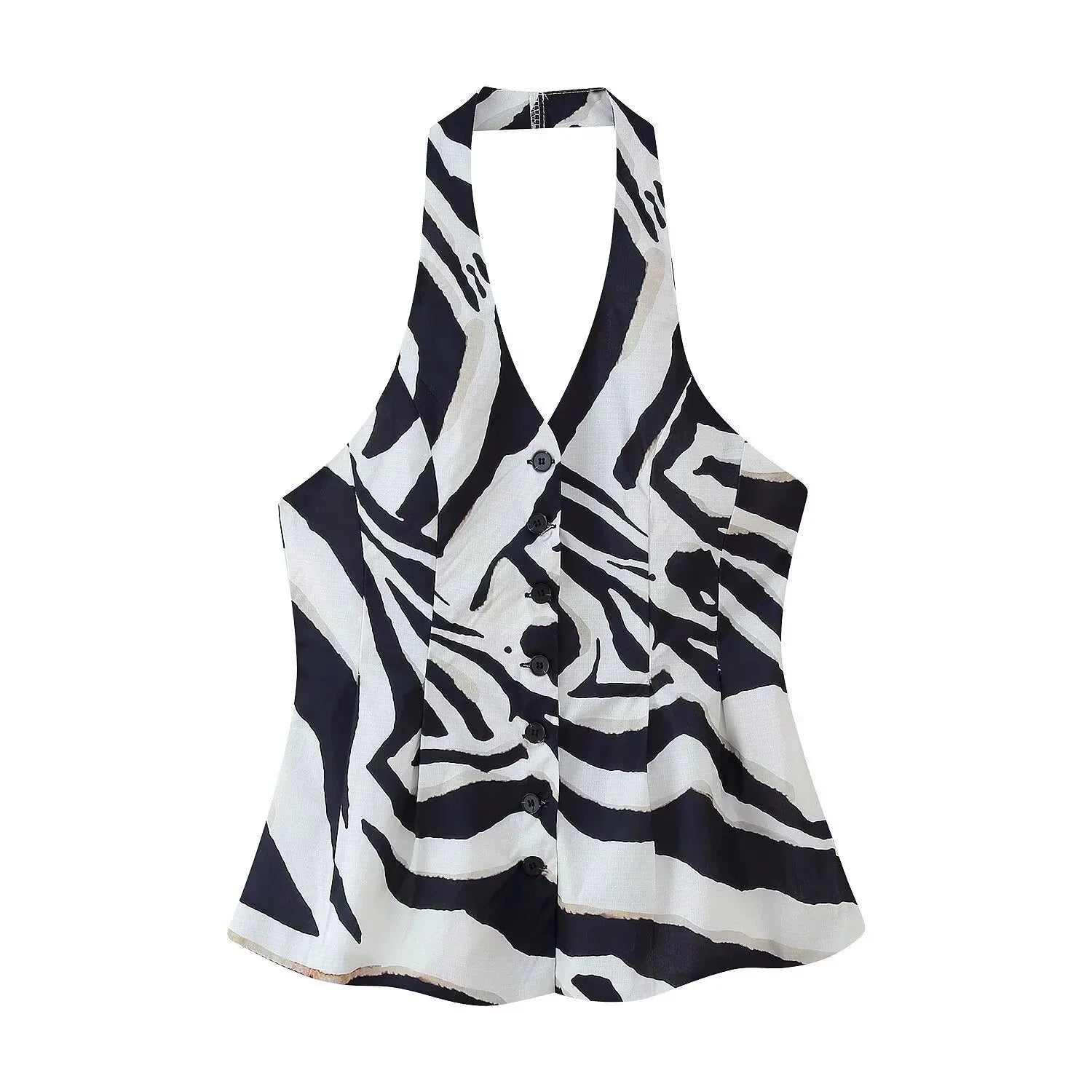 Gilet halter donna stampa zebrata con bottoni - vista frontale