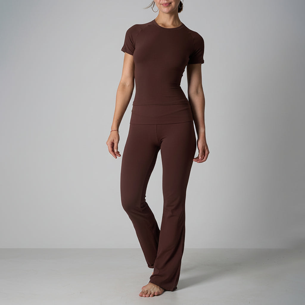 Completo Donna 2 Pezzi - Top Corto Maniche Corte e Pantaloni Zampa Cotone