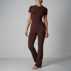 Completo Donna 2 Pezzi - Top Corto Maniche Corte e Pantaloni Zampa Cotone