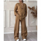 Women's 2-Piece Outfit – Long Sleeve Top and Cotton Linen Trousers