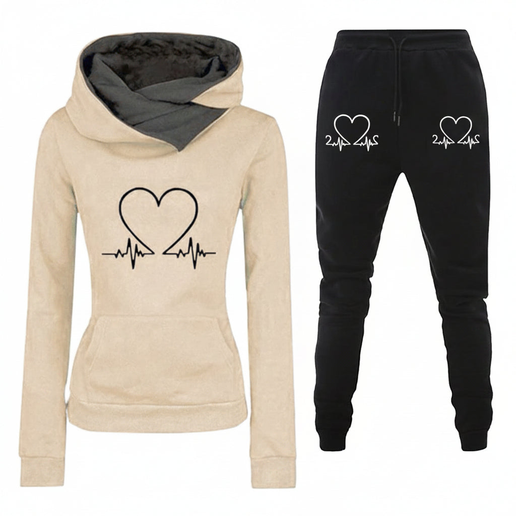 Women's Athletic Set - Hoodie and Heart Print Pants