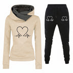 Women's Athletic Set - Hoodie and Heart Print Pants