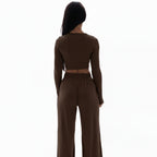 Women's Casual Sport Set – Crop Top and Wide-Leg Pants