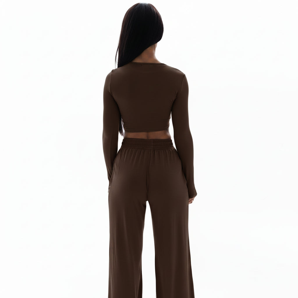 Women's Casual Sport Set – Crop Top and Wide-Leg Pants