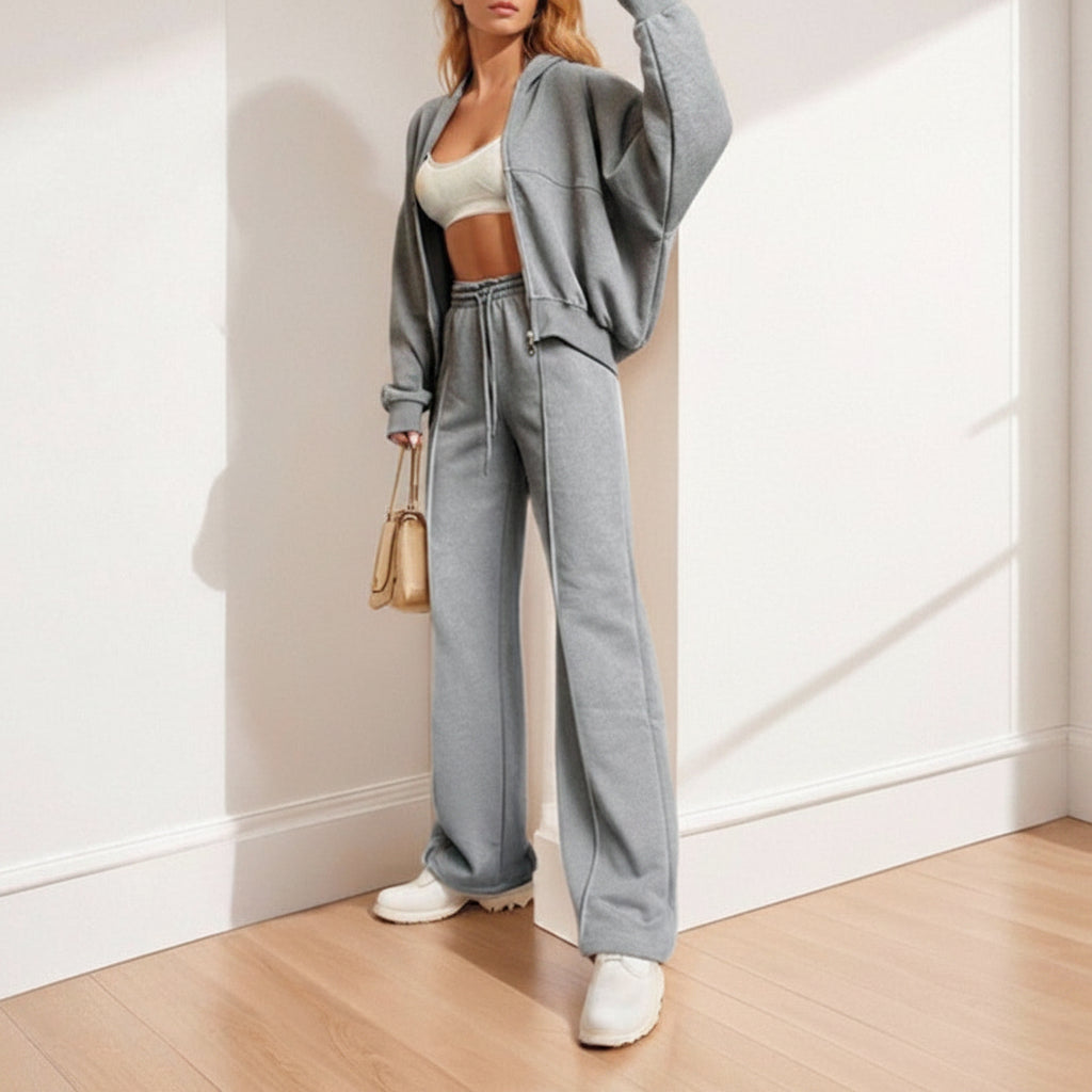 Completo Business Casual Donna 2 Pezzi - Cardigan Zip e Pantaloni Lunghi