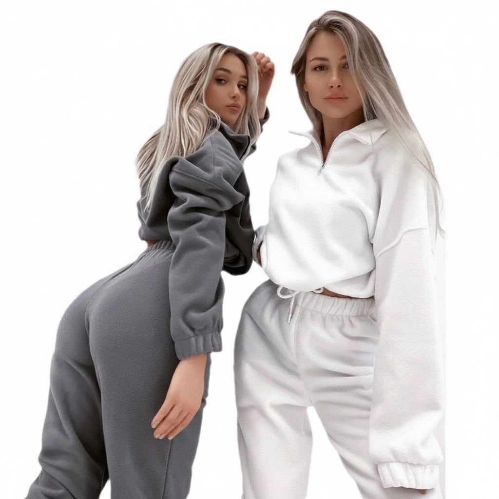 Women's High Neck Zip Sweatshirt Set – 2 Piece Casual Outfit | Lynoro
