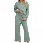 Women's Set - Long Sleeve Rolled Collar Sweatshirt and Elastic Waist Pants 5 Colors