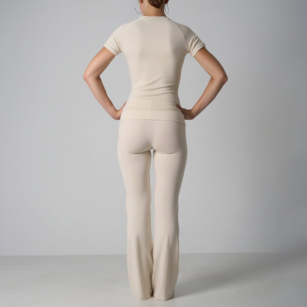 Completo Donna 2 Pezzi - Top Corto Maniche Corte e Pantaloni Zampa Cotone