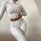 Women's Urban Style Two-Piece Set - Long Sleeve Top and High-Waist Pants