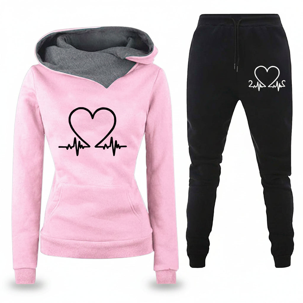Women's Athletic Set - Hoodie and Heart Print Pants
