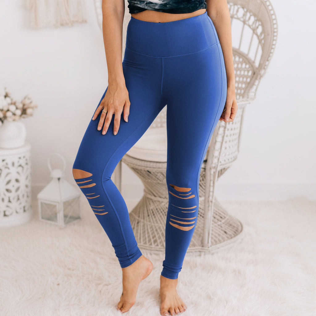 Women's High Waisted Leggings - Skinny Cut-Out Stretch