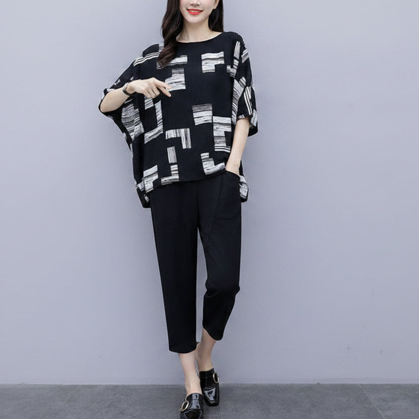 Completo 2 Pezzi Donna Taglie Comode - Top e Pantaloni a Quadri