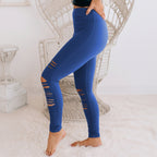 Women's High Waisted Leggings - Skinny Cut-Out Stretch