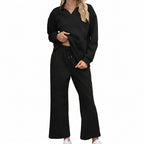 Women's Set - Long Sleeve Rolled Collar Sweatshirt and Elastic Waist Pants 5 Colors