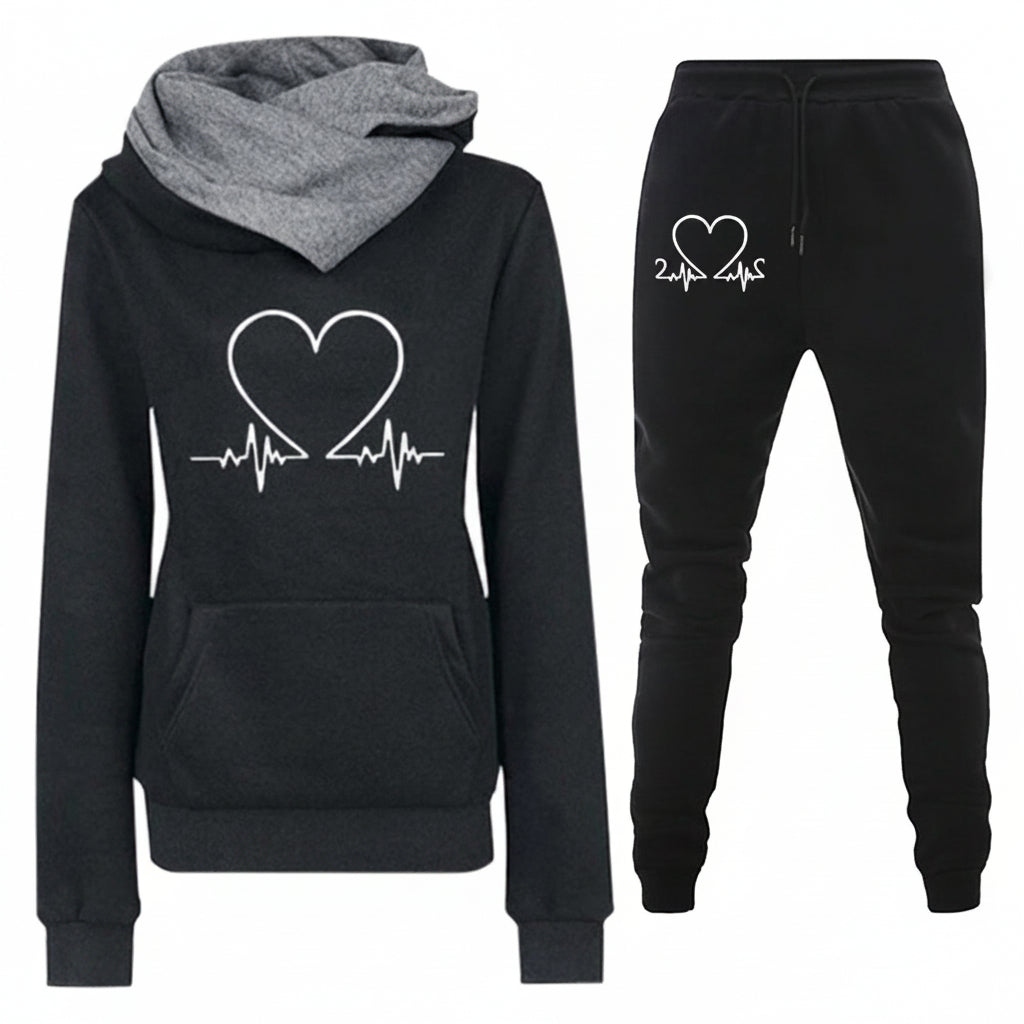 Women's Athletic Set - Hoodie and Heart Print Pants