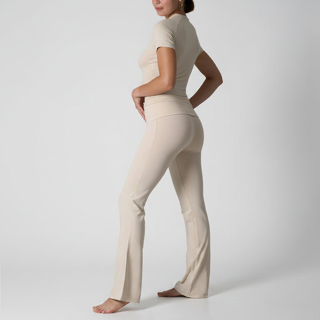 Completo Donna 2 Pezzi - Top Corto Maniche Corte e Pantaloni Zampa Cotone