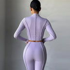 Women's Urban Style Two-Piece Set - Long Sleeve Top and High-Waist Pants