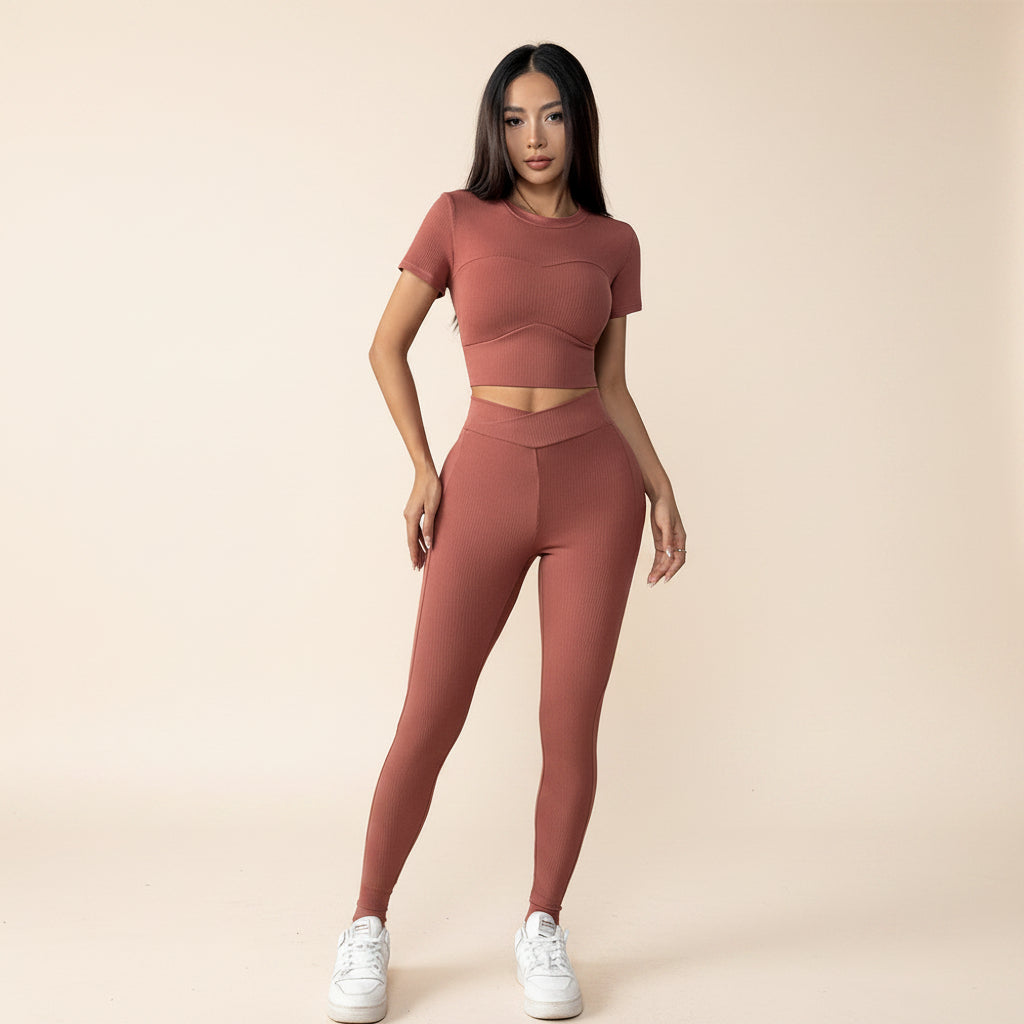 Completo Donna 2 Pezzi - Top Maniche Corte Aderente e Pantaloni Lunghi