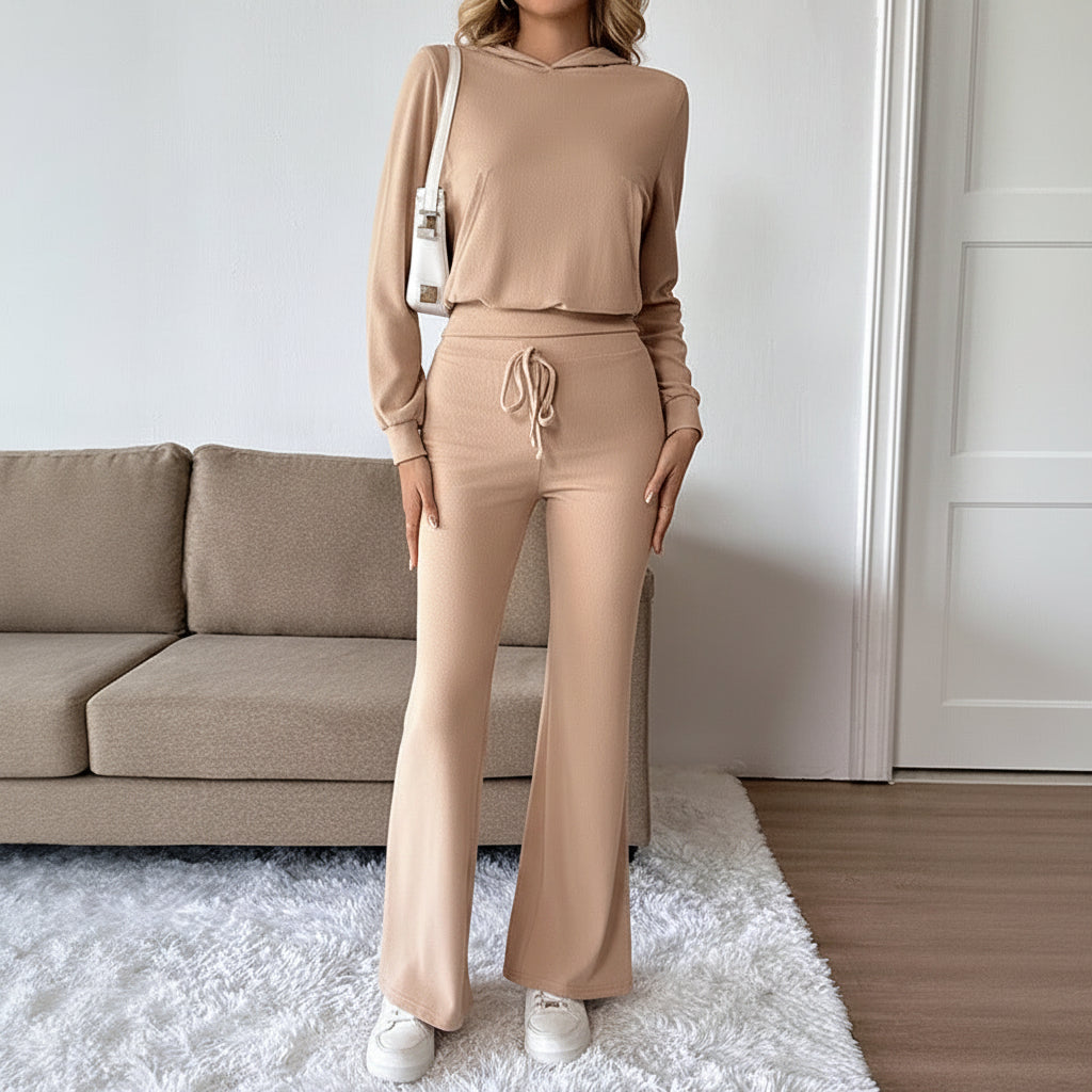 Women's 2-Piece Khaki Set - Hoodie and Pants Autumn Winter