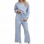 Women's Set - Long Sleeve Rolled Collar Sweatshirt and Elastic Waist Pants 5 Colors