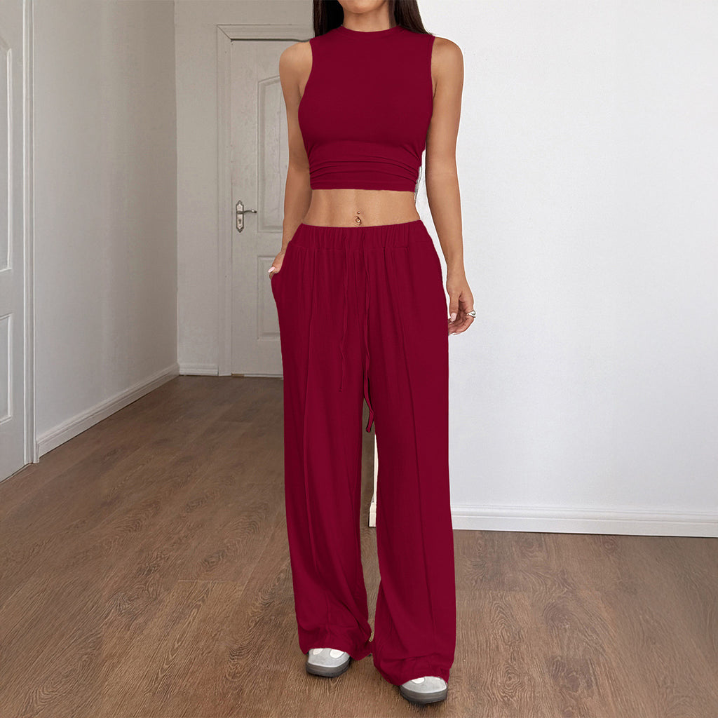 Women's Set – Sleeveless Tank Top and Wide-Leg Adhesive Fiber Trousers