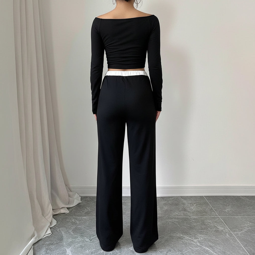 Women's 2-Piece T-shirt and Wide-Leg Pants Set Casual Chic