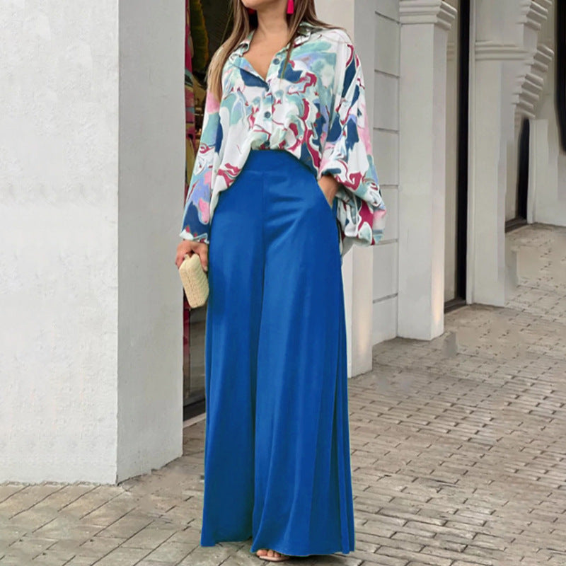 Women's Set – Printed Shirt and Wide-Leg Trousers | Chic Casual Style