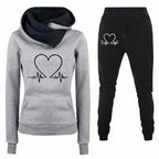 Women's Athletic Set - Hoodie and Heart Print Pants