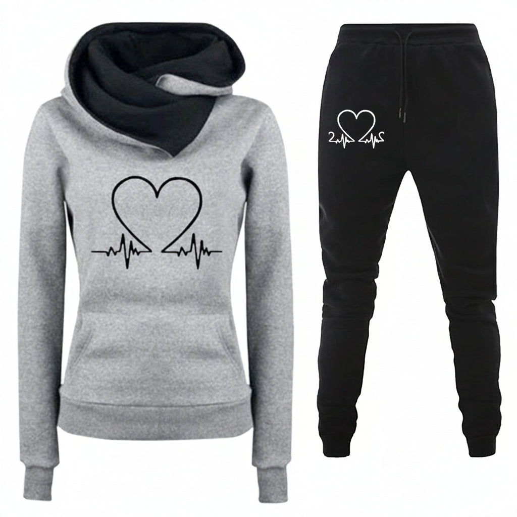 Women's Athletic Set - Hoodie and Heart Print Pants
