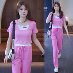 Women's 2-Piece Sporty Casual Outfit - Two-Piece Look Top and Wide-Leg Pants