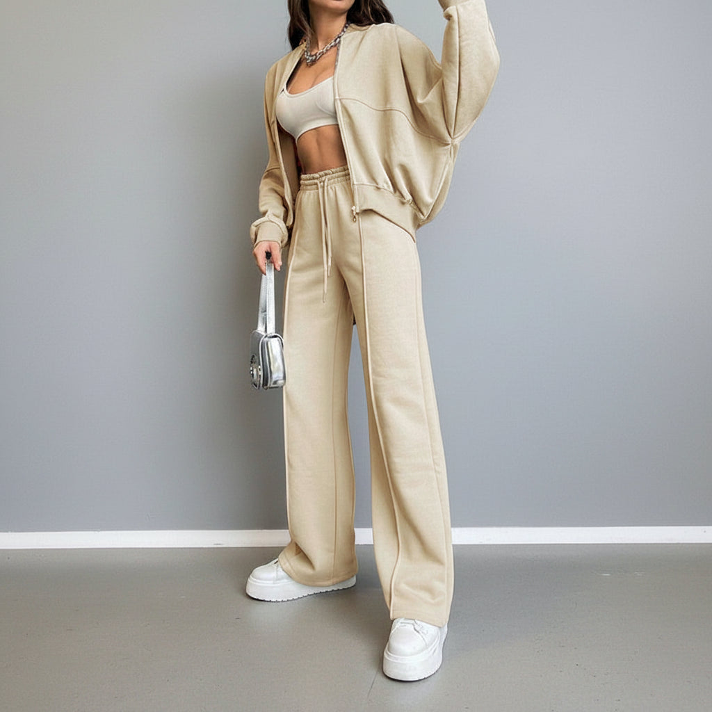 Completo Business Casual Donna 2 Pezzi - Cardigan Zip e Pantaloni Lunghi
