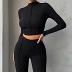 Women's Urban Style Two-Piece Set - Long Sleeve Top and High-Waist Pants