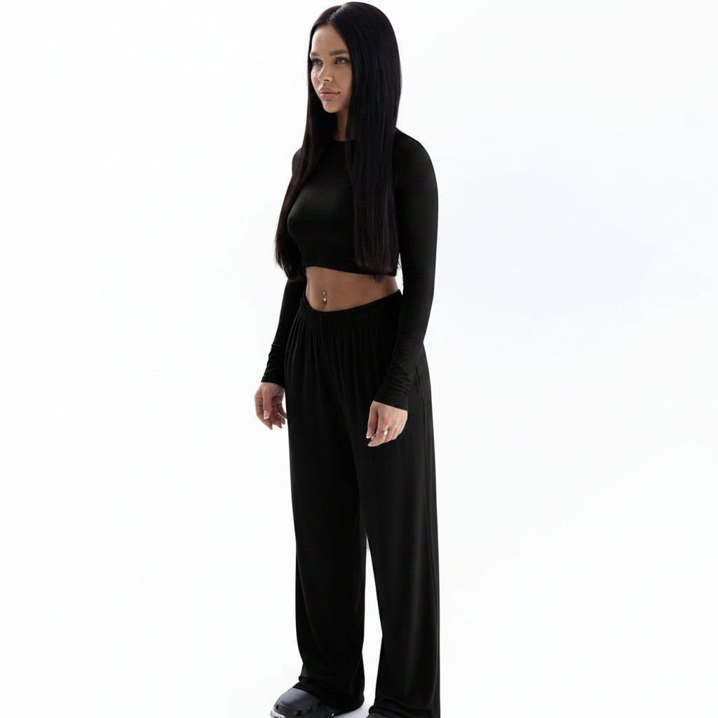 Women's Casual Sport Set – Crop Top and Wide-Leg Pants