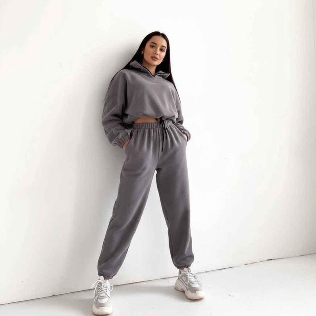 Women's High Neck Zip Sweatshirt Set – 2 Piece Casual Outfit | Lynoro