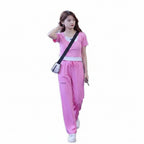 Women's 2-Piece Sporty Casual Outfit - Two-Piece Look Top and Wide-Leg Pants