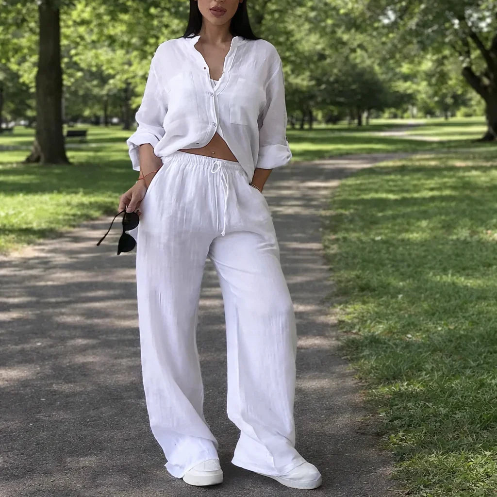 Women's Linen and Cotton Set – Shirt and Palazzo Trousers | Lynoro