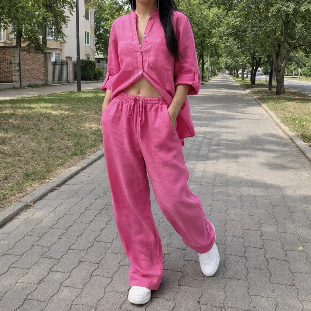 Women's Linen and Cotton Set – Shirt and Palazzo Trousers | Lynoro