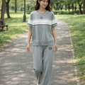 Completo Donna 2 Pezzi - Top Maglia Maniche Corte e Pantaloni Wide-Leg