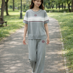 Completo Donna 2 Pezzi - Top Maglia Maniche Corte e Pantaloni Wide-Leg
