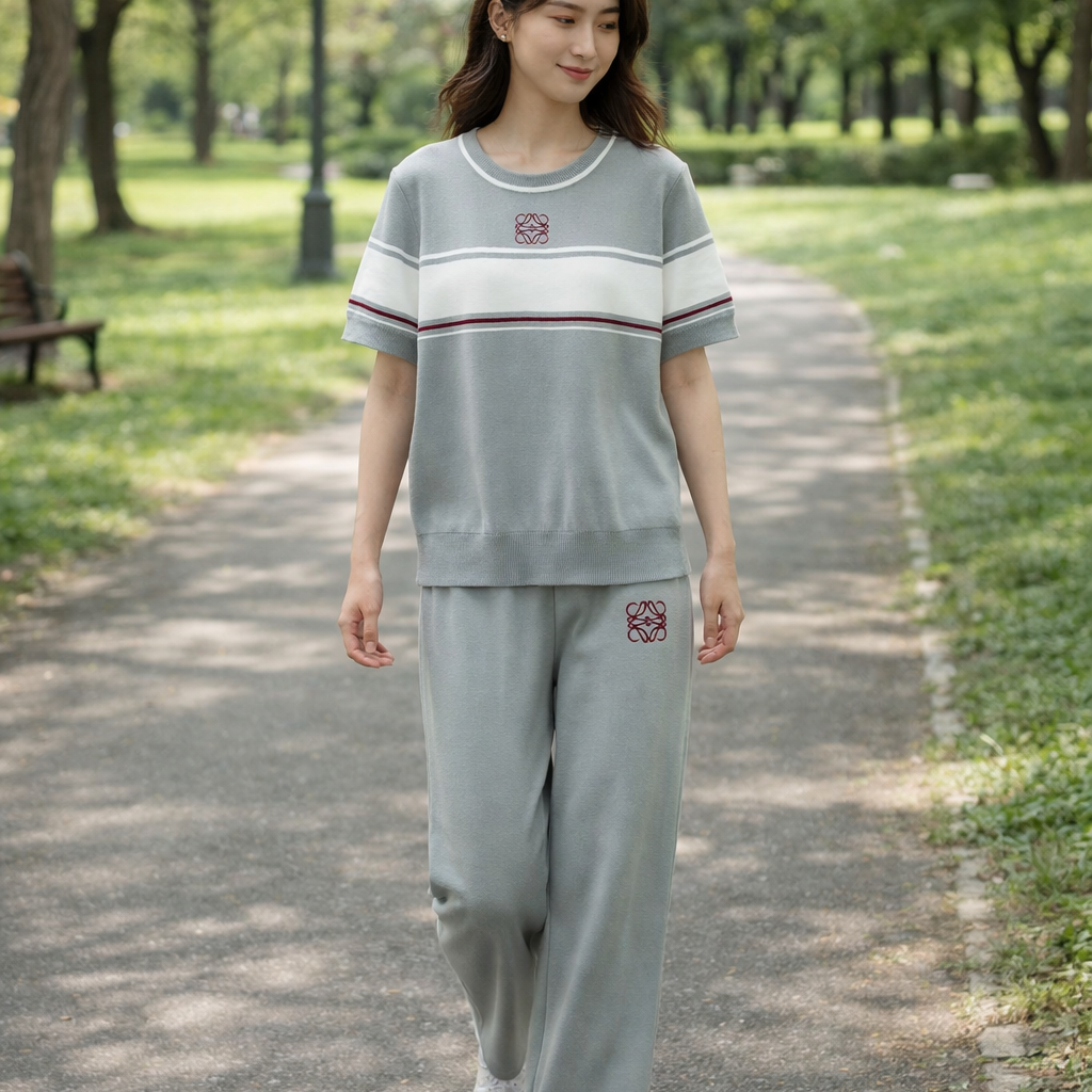 Completo Donna 2 Pezzi - Top Maglia Maniche Corte e Pantaloni Wide-Leg