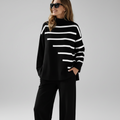 Completo Donna 2 Pezzi - Maglione Collo Alto Righe e Pantaloni