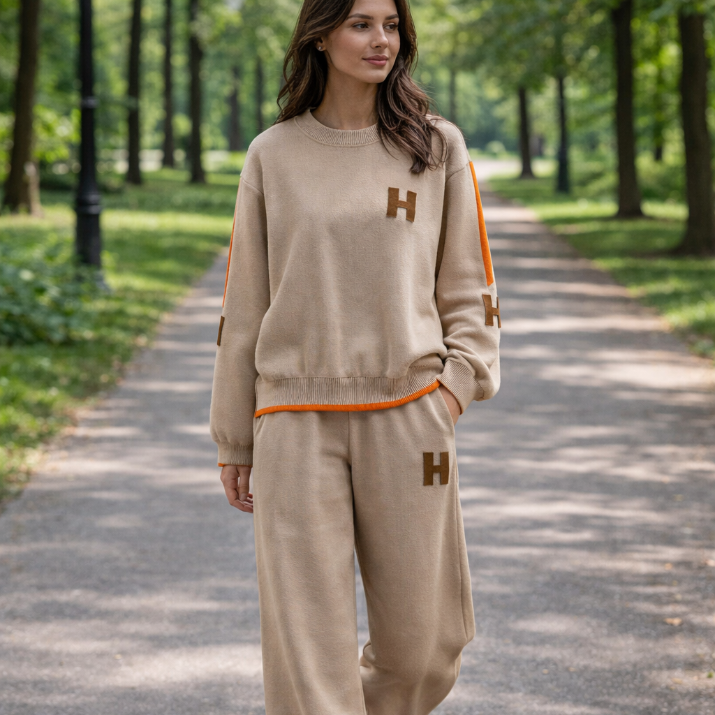 Women's Casual Sport Set – Crew Neck Top and Sweatpants