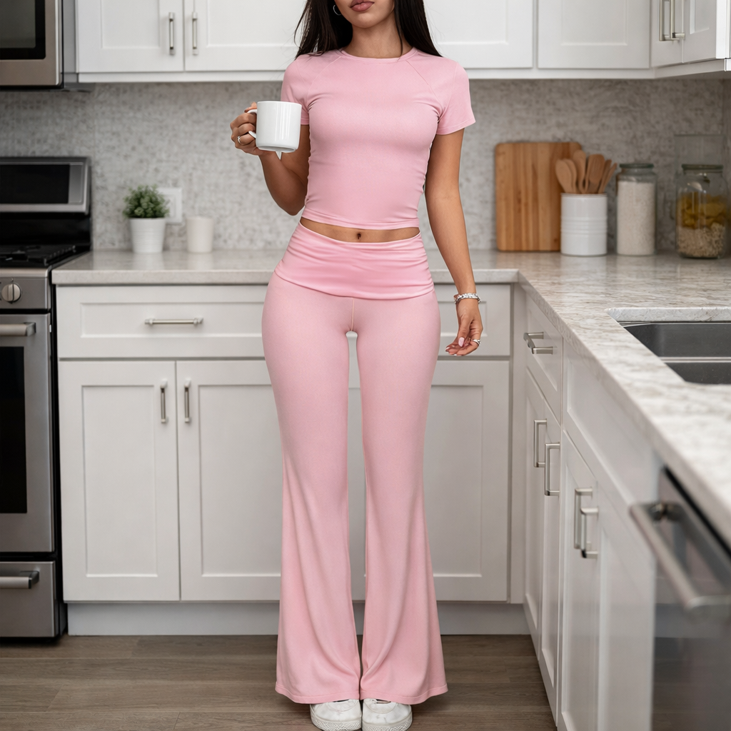 Completo Donna 2 Pezzi - Top Maniche 3/4 e Pantaloni Wide-Leg