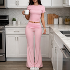 Completo Donna 2 Pezzi - Top Maniche 3/4 e Pantaloni Wide-Leg