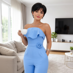 Women's Elegant Jumpsuit - Strapless with 3D Flower Belt