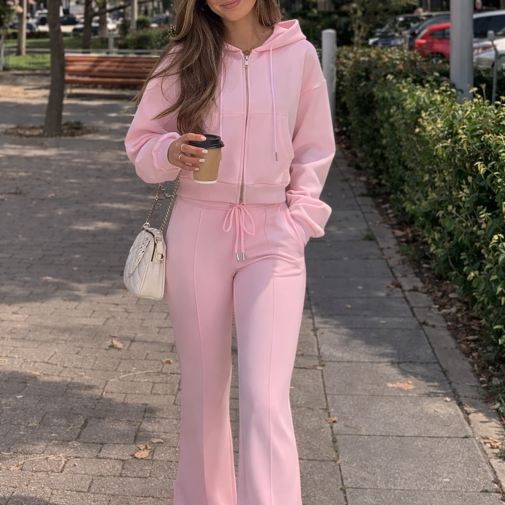 Completo Donna 2 Pezzi - Felpa Corta Cappuccio e Pantaloni Lunghi