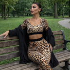 Completo Donna 2 Pezzi - Top Maniche Lunghe e Pantaloni Zampa Stampa Leopardata