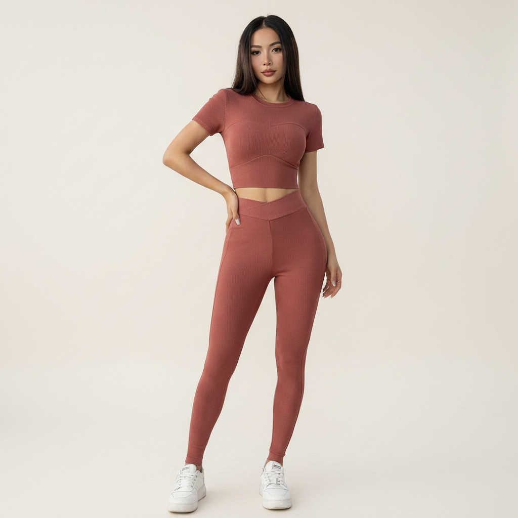 Completo Donna 2 Pezzi - Top Maniche Corte Aderente e Pantaloni Lunghi
