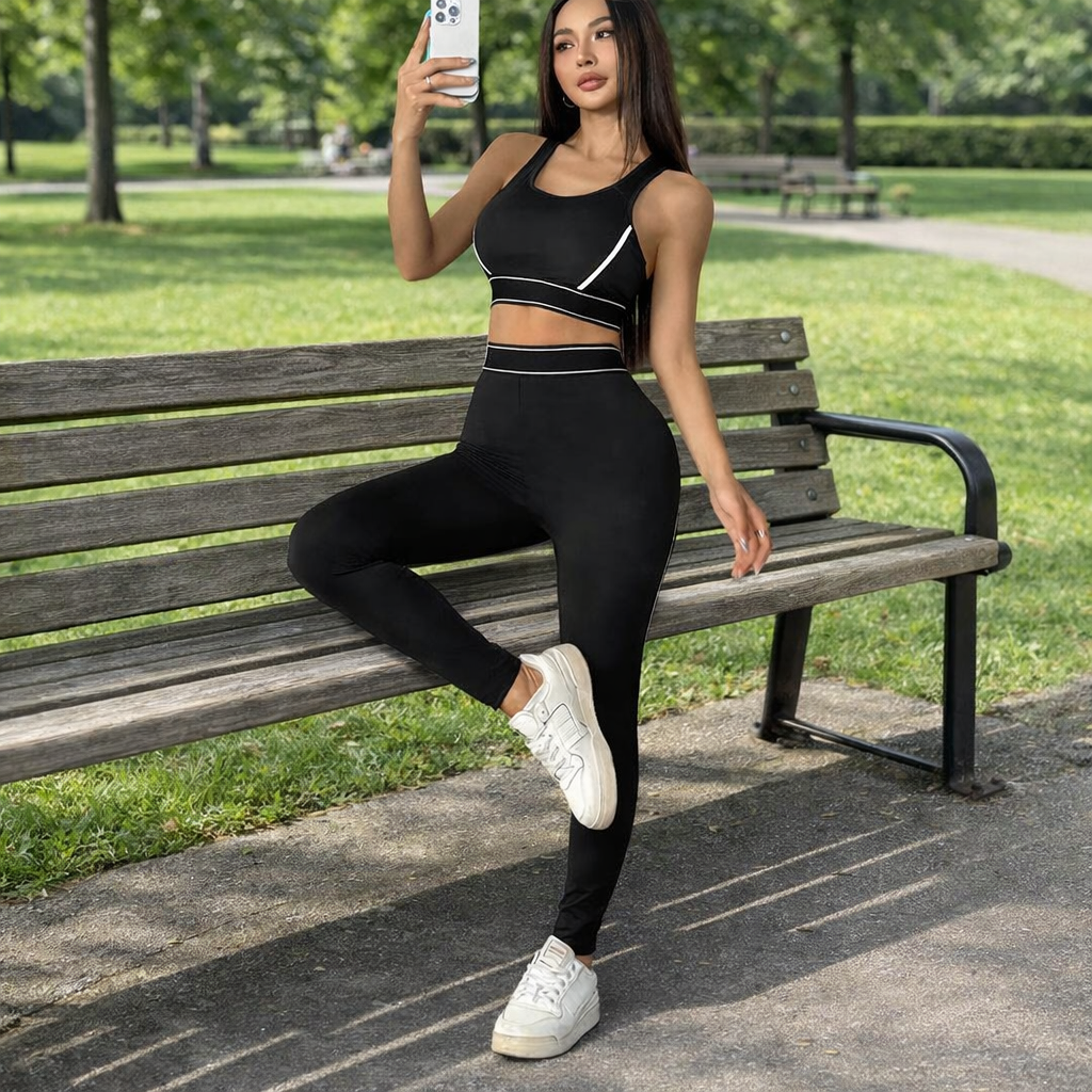Women's 2-Piece Set - Criss-Cross Back Sports Top and Long Pants