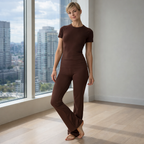 Completo Donna 2 Pezzi - Top Corto Maniche Corte e Pantaloni Zampa Cotone